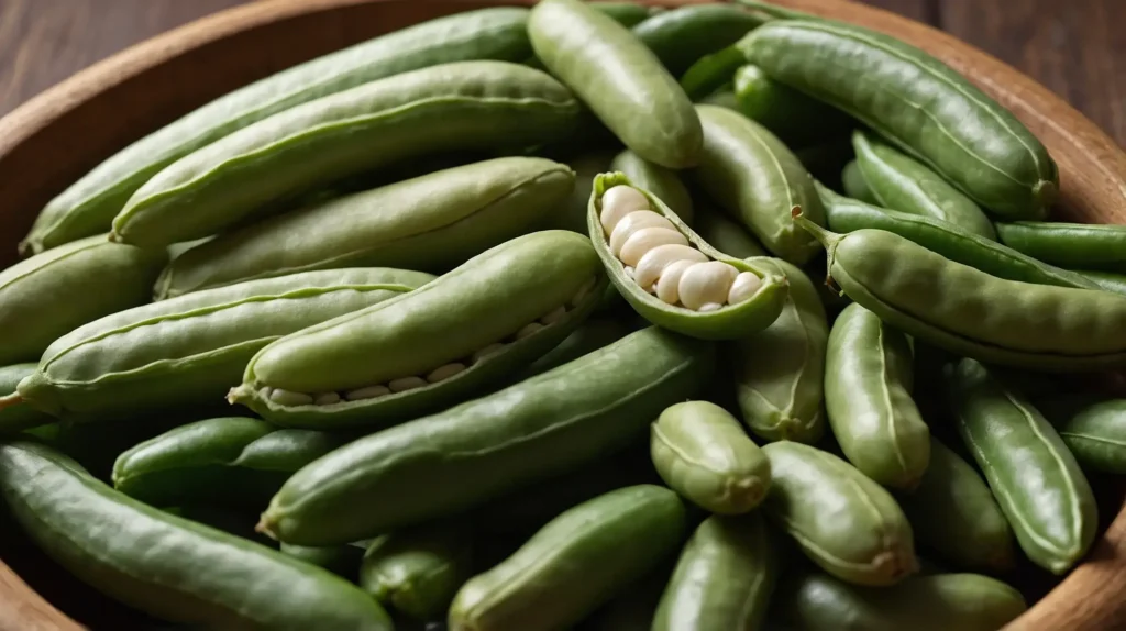 A detailed close-up of fresh green bean pods, highlighting their smooth texture and vibrant color.